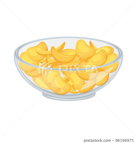 Potato chips in transparent glass bowl. Salty snack for beer. Plate of crispy snacks Potato chips in transparent glass bowl. Salty snack for beer. Plate of crispy snacks 96198975