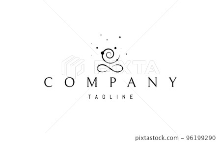 Vector logo on which an abstract image of the infinity sign and a spiral that together resemble the figure of a meditator. 96199290