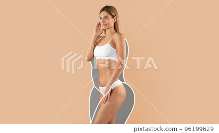 Collage With Slim Woman And Drawn Silhouette Of Her Previous Body Shape Collage With Slim Woman And Drawn Silhouette Of Her Previous Body Shape 96199629