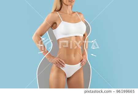 Young Female In Underwear With Drawn Outlines Around Her Sporty Body 96199665