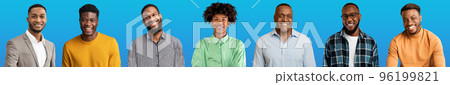 Set of cool handsome black men smiling on blue, collage 96199821