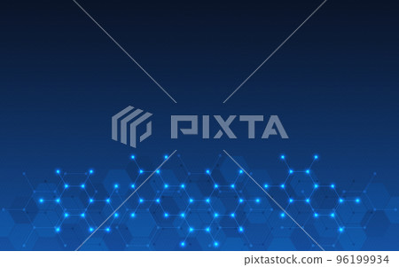 Illustration of the abstract background of molecules. Molecular structures or chemical engineering, genetic research, innovation technology. Scientific, technical, or medical concept 96199934