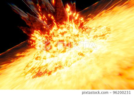 3D illustration. Explosion and solar flares on the surface of the sun. 96200231