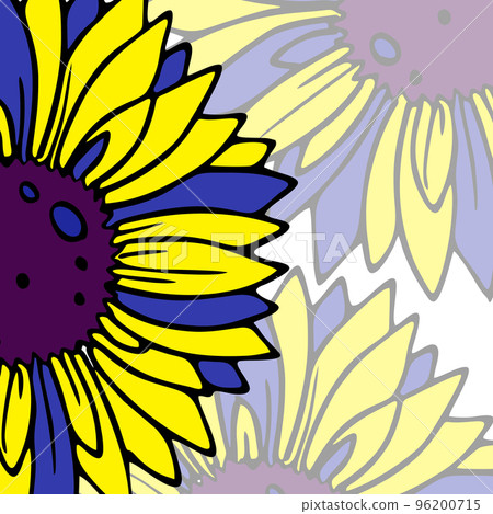 pattern with large blue-yellow graphic sunflower flowers, postcard, background 96200715