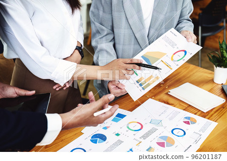 Planning to reduce investment risks, the image of a group of businesspeople working with partners is adjusting marketing strategies to analyze profitable and targeted customer needs at meetings. Planning to reduce investment risks, the image of a group of businesspeople working with partners is adjusting marketing strategies to analyze profitable and targeted customer needs at meetings. 96201187