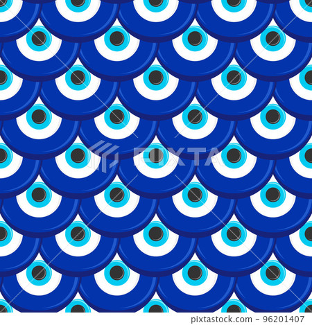 Evil eye seamless pattern. Symbol of protection in Turkey and Greece. Background with blue nazar talismans. Vector amulet Evil eye seamless pattern. Symbol of protection in Turkey and Greece. Background with blue nazar talismans. Vector amulet 96201407