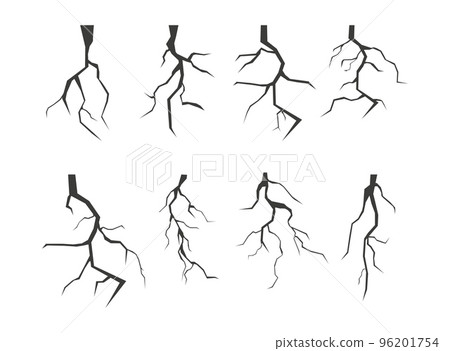 Isolated black thunderstorm elements design. Storm lightning vector silhouettes collection. Electricity, power graphic symbols set Isolated black thunderstorm elements design. Storm lightning vector silhouettes collection. Electricity, power graphic symbols set 96201754