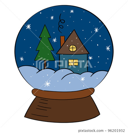 A snow globe with a house and a Christmas tree. vector illustration 96201932