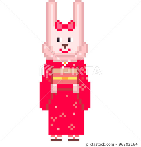 Pixel illustration of a rabbit in a kimono 96202164