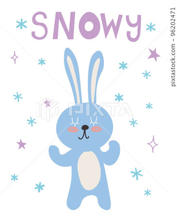 Cute rabbit with Snowy text snowflakes background, bunny greeting gift design template, Flat design vector Illustration EPS Cute rabbit with Snowy text snowflakes background, bunny greeting gift design template, Flat design vector Illustration EPS 96202471