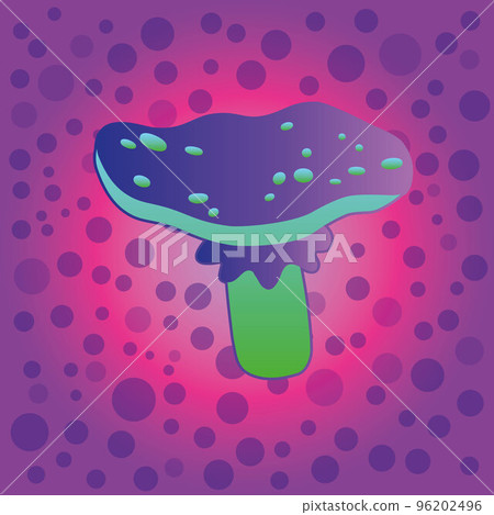 Magic mushroom. Psychedelic hallucination. Vibrant vector illustration. 60s hippie colorful art. EPS Magic mushroom. Psychedelic hallucination. Vibrant vector illustration. 60s hippie colorful art. EPS 96202496