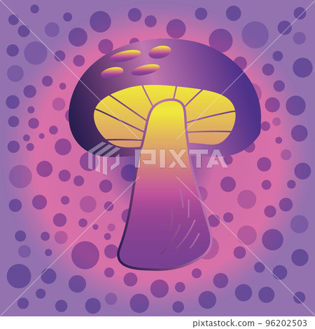 Magic mushroom. Psychedelic hallucination. Vibrant vector illustration. 60s hippie colorful art. EPS Magic mushroom. Psychedelic hallucination. Vibrant vector illustration. 60s hippie colorful art. EPS 96202503