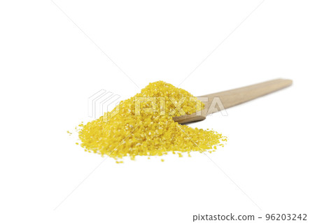 corn grits on wooden spoon isolated on white background. nutrition. food ingredient. 96203242