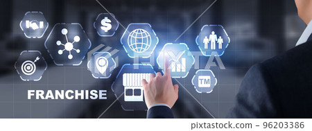 Business concept 2022 Franchise. Businessman is selecting Franchising Business concept 2022 Franchise. Businessman is selecting Franchising 96203386