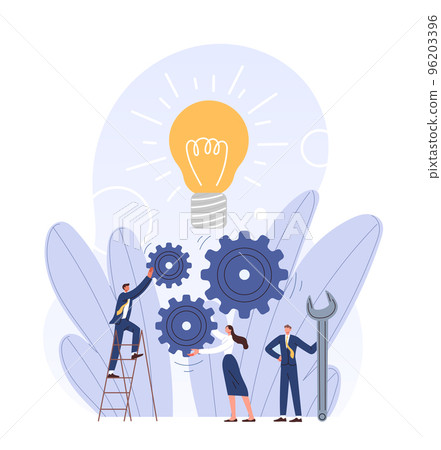 Business people jointly investing efforts in the development of an idea Business people jointly investing efforts in the development of an idea 96203396