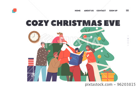 Cozy Christmas Eve Landing Page Template. Santa Character Read Stories to Children, Saint Nicholas Sitting on Armchair Cozy Christmas Eve Landing Page Template. Santa Character Read Stories to Children, Saint Nicholas Sitting on Armchair 96203815
