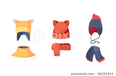 Funny Children Hats and Scarves for Cold Seasons, Warm Autumn and Winter Textile Caps for Girls or Boys with Ears 96203843