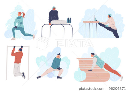 People working out outdoors in the winter. Athletes exercise. Winter training 96204871