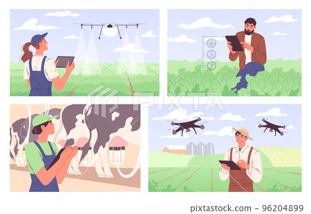 Farmers use new technologies in agriculture. 96204899