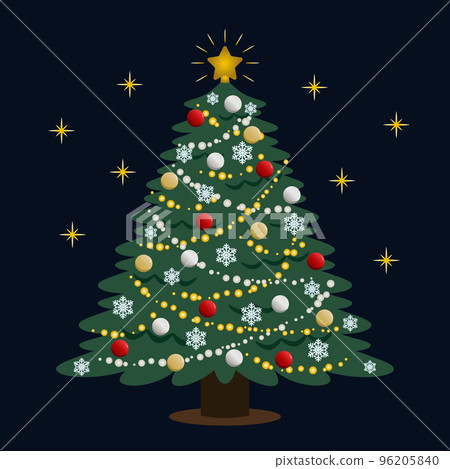 Christmas tree at night decorated with round ornaments 96205840