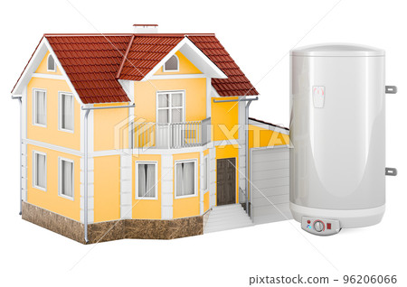 Home with tank electric water heater, 3D rendering Home with tank electric water heater, 3D rendering 96206066