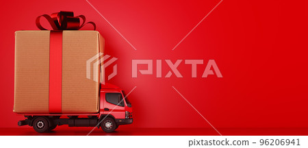 Big Christmas gift packages on a red truck ready to be delivered 96206941