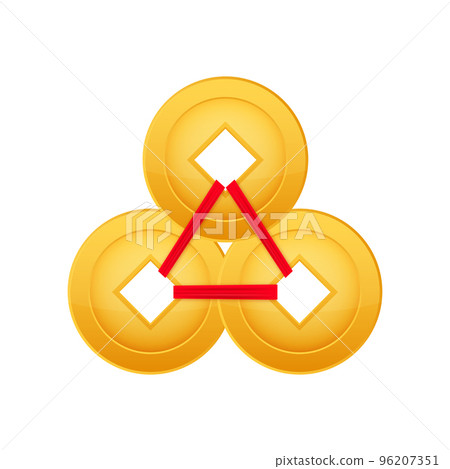 Feng shui chinese coin. China gold money. Vector stock illustration. Feng shui chinese coin. China gold money. Vector stock illustration. 96207351