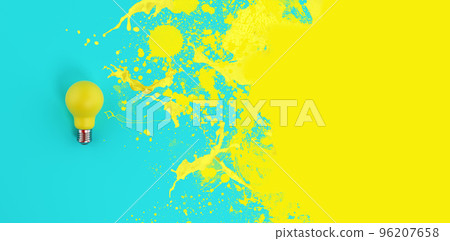 Yellow lightbulb with spray effect on cyan background. Concept of creativity and idea Yellow lightbulb with spray effect on cyan background. Concept of creativity and idea 96207658