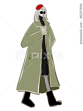 巴黎女裝時尚插畫外套咖啡外賣 96207848