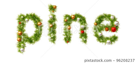 3D rendering of a pine and a colorful glowing ball drawn in a Christmas wreath-style font 3D rendering of a pine and a colorful glowing ball drawn in a Christmas wreath-style font 96208237