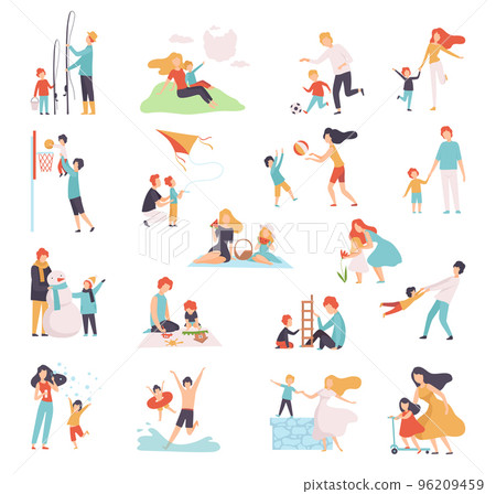 Parent and Their Children Spending Good Time Together Big Vector Set Parent and Their Children Spending Good Time Together Big Vector Set 96209459