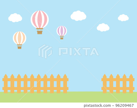 Ranch where balloons fly _ Peaceful landscape illustration 96209467