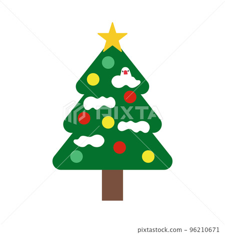Simple white sparrow and Christmas tree without lines 96210671