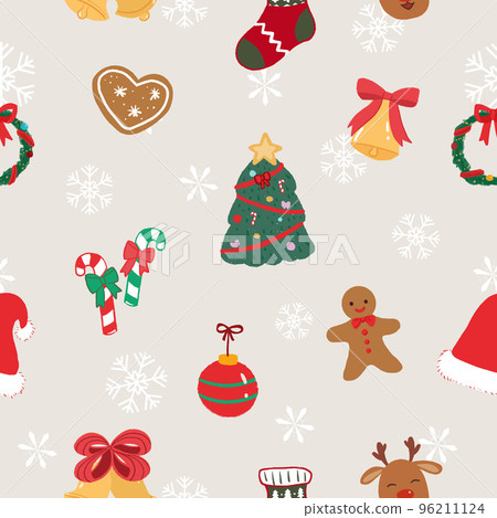 Seamless pattern with cozy cute Christmas elements Seamless pattern with cozy cute Christmas elements 96211124