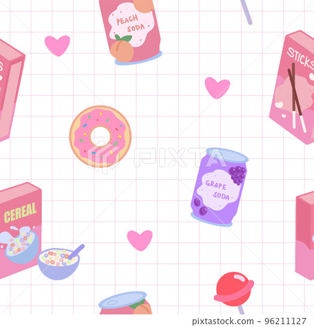 Seamless pattern with trendy cute girly pink food Seamless pattern with trendy cute girly pink food 96211127