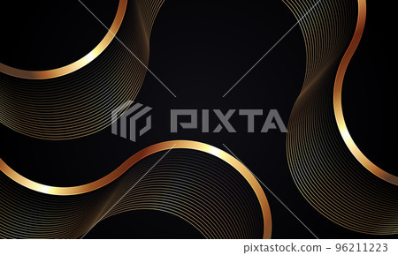 金色曲線波浪。黑色和金色豪華抽象背景材料。 96211223