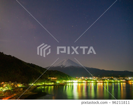Night high angle view of the Mt. Fuji with cityscape 96211811