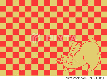 New Year's card rabbit right checkered pattern red beige New Year's card rabbit right checkered pattern red beige 96211891