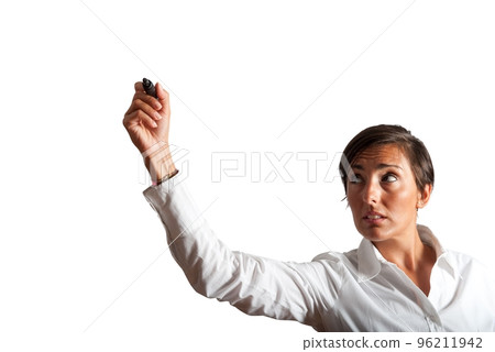 Businesswoman drawing on wihteboard Businesswoman drawing on wihteboard 96211942