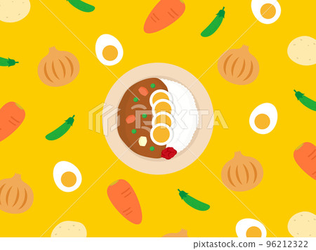 可愛的咖哩_充滿食材的有趣形象_充滿活力的黃色 可愛的咖哩_充滿食材的有趣形象_充滿活力的黃色 96212322