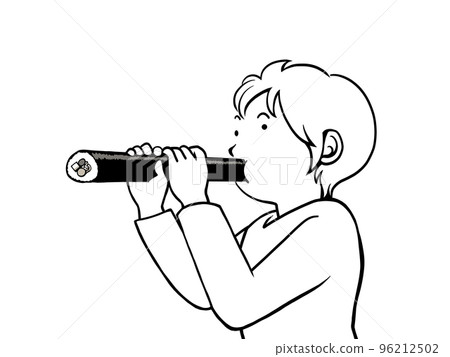 A simple black and white illustration of a person eating ehomaki A simple black and white illustration of a person eating ehomaki 96212502