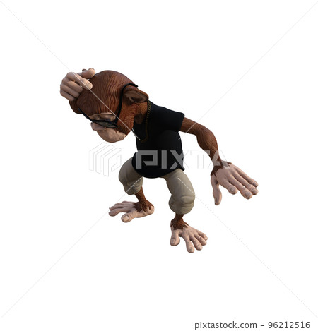 Toon Monkey poses for your composition. Monkey character isolated on white background with alpha mask for quick isolation for your composite work. 3D rendering - illustration. 96212516