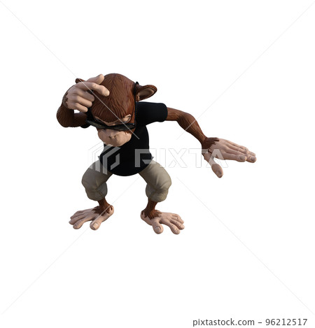 Toon Monkey poses for your composition. Monkey character isolated on white background with alpha mask for quick isolation for your composite work. 3D rendering - illustration. Toon Monkey poses for your composition. Monkey character isolated on white background with alpha mask for quick isolation for your composite work. 3D rendering - illustration. 96212517