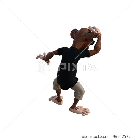 Toon Monkey poses for your composition. Monkey character isolated on white background with alpha mask for quick isolation for your composite work. 3D rendering - illustration. 96212522