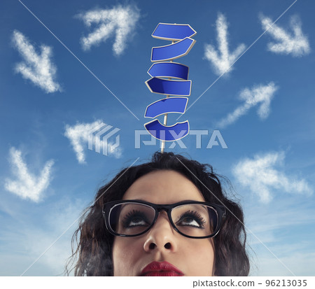 Confusion of way for a businesswoman. Concept of difficult career 96213035