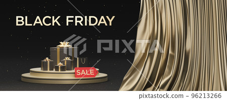 Black gift box and golden curtain / Image of Black Friday Black gift box and golden curtain / Image of Black Friday 96213266