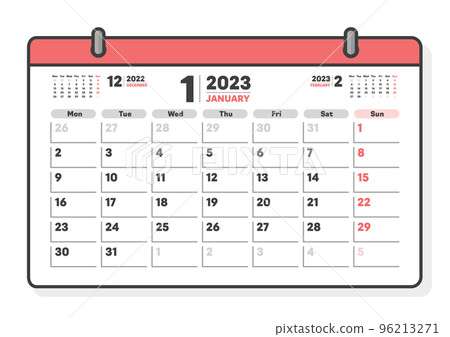 Calendar for January 2023 - Monthly calendar starting on Monday - 3 months, no holidays, A version ratio Calendar for January 2023 - Monthly calendar starting on Monday - 3 months, no holidays, A version ratio 96213271