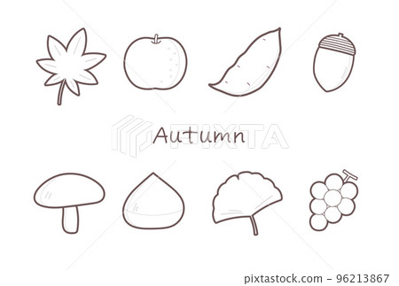 Autumn leaves and taste line drawing set 96213867