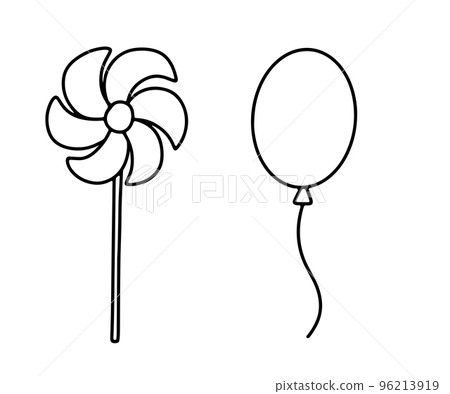 Outline Pinwheel icon. Childish wind spinner toy. Cute balloon. Vector doodle illustration. Outline Pinwheel icon. Childish wind spinner toy. Cute balloon. Vector doodle illustration. 96213919