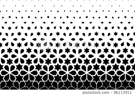 Geometric pattern of black figures on a white background. Seamless in one direction.SCALE method 96213951